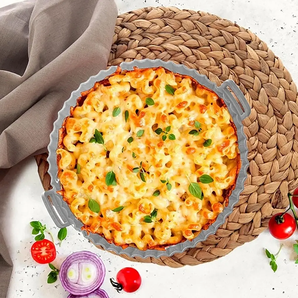 Круглая силиконовая форма для аэрогриля, духовки и мультипечи с высокими бортиками 6 см 20х20 см Серый 88343 - фото 10