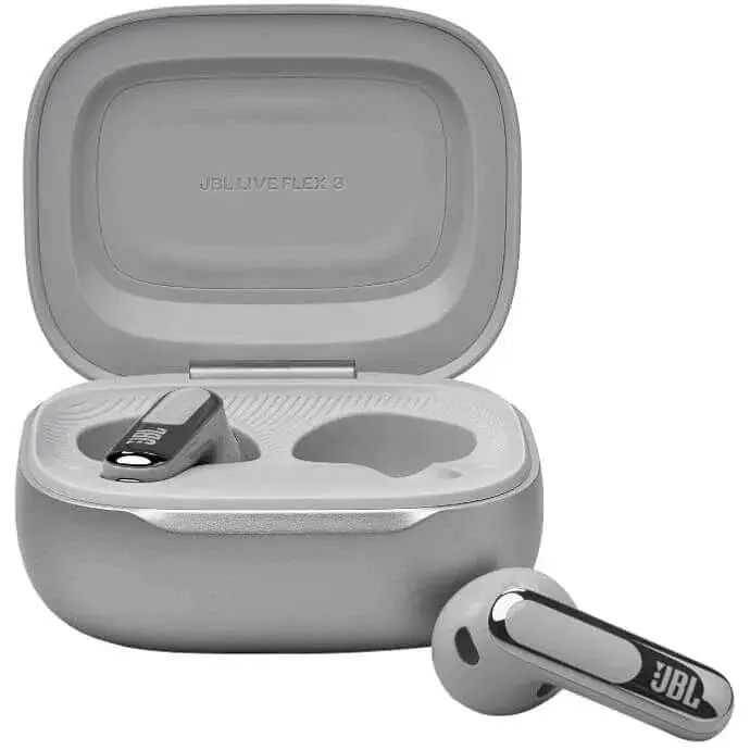 Бездротові навушники JBL Live Flex 3 (JBLLIVEFLEX3SIL) (кейс з дисплеєм) сріблясті - фото 4