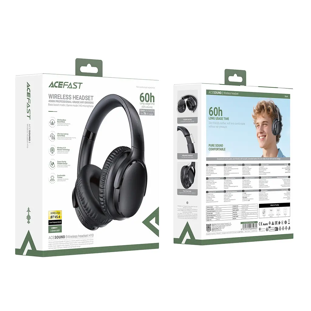 Навушники Acefast H10 wireless headset бездротові накладні чорні - фото 2