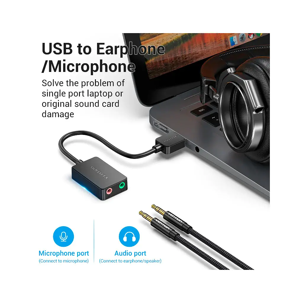 Звуковая плата VENTION Audio USB 2х3,5 мм jack 0.15m (CDYB0) - фото 3