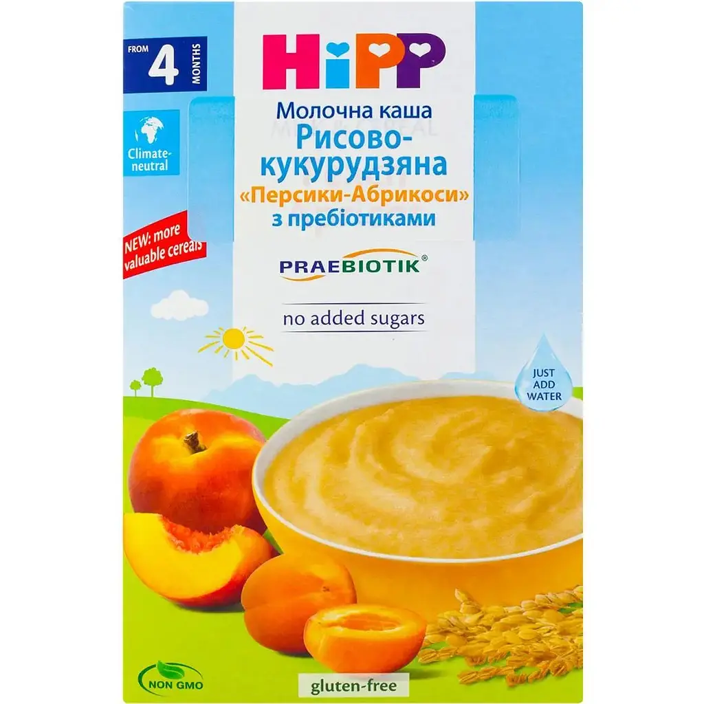 Молочна каша HiPP Рисово-кукурудзяна Персик-Абрикос 250 г - фото 2