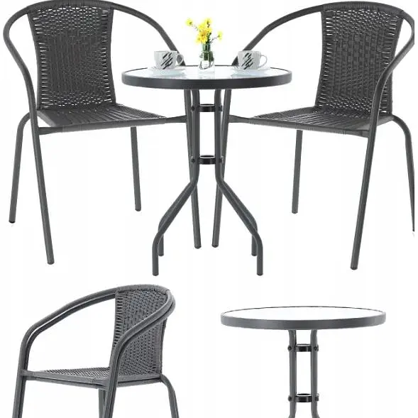 Садові меблі Chomik Bistro New стіл та 2 стільці чорний - фото 2