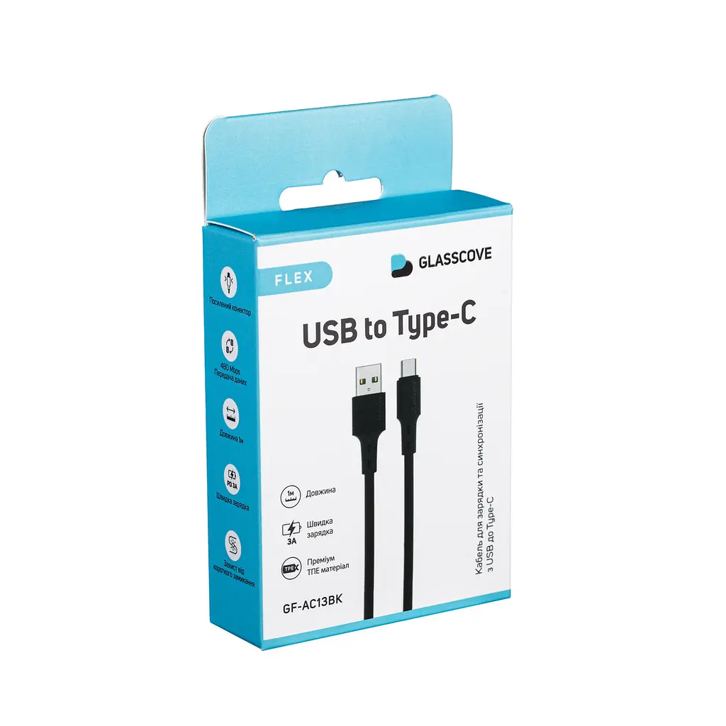 Кабель FLEX USB - Type-C 3A 1m (GF-AC13BK) Чорний - фото 3