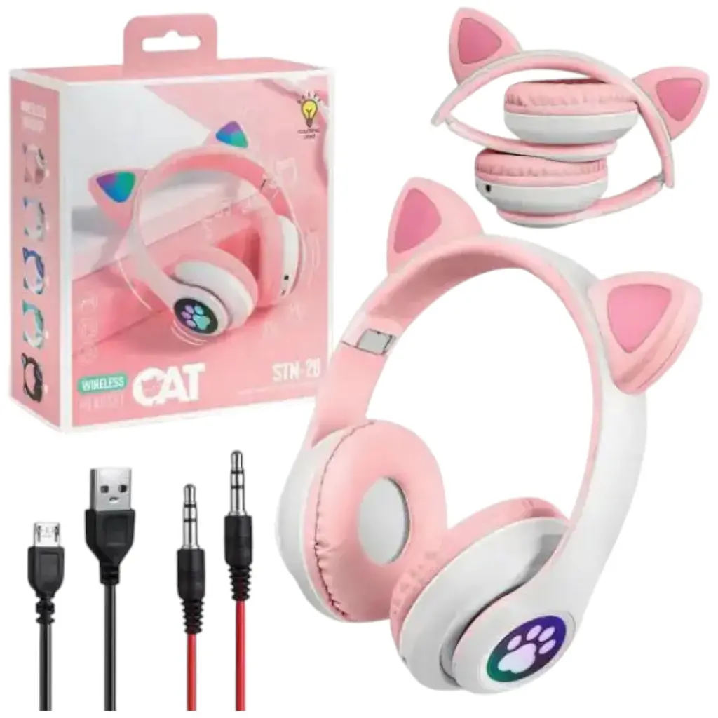 Беспроводные детские наушники Cat Ear STN-28 Bluetooth со светящимися кошачьими ушками розовые - фото 6
