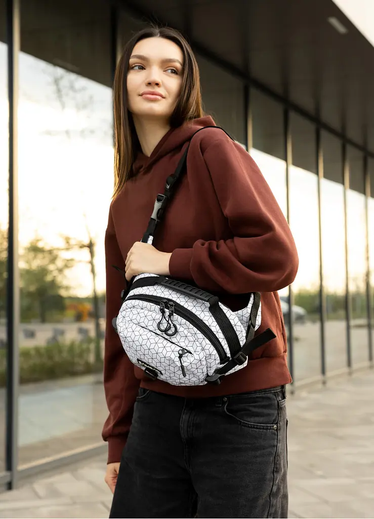 Сумка через плече жіноча бананка Sambag Flex Pro принт "Square" 30 × 17 × 15 см (85451150) - фото 2