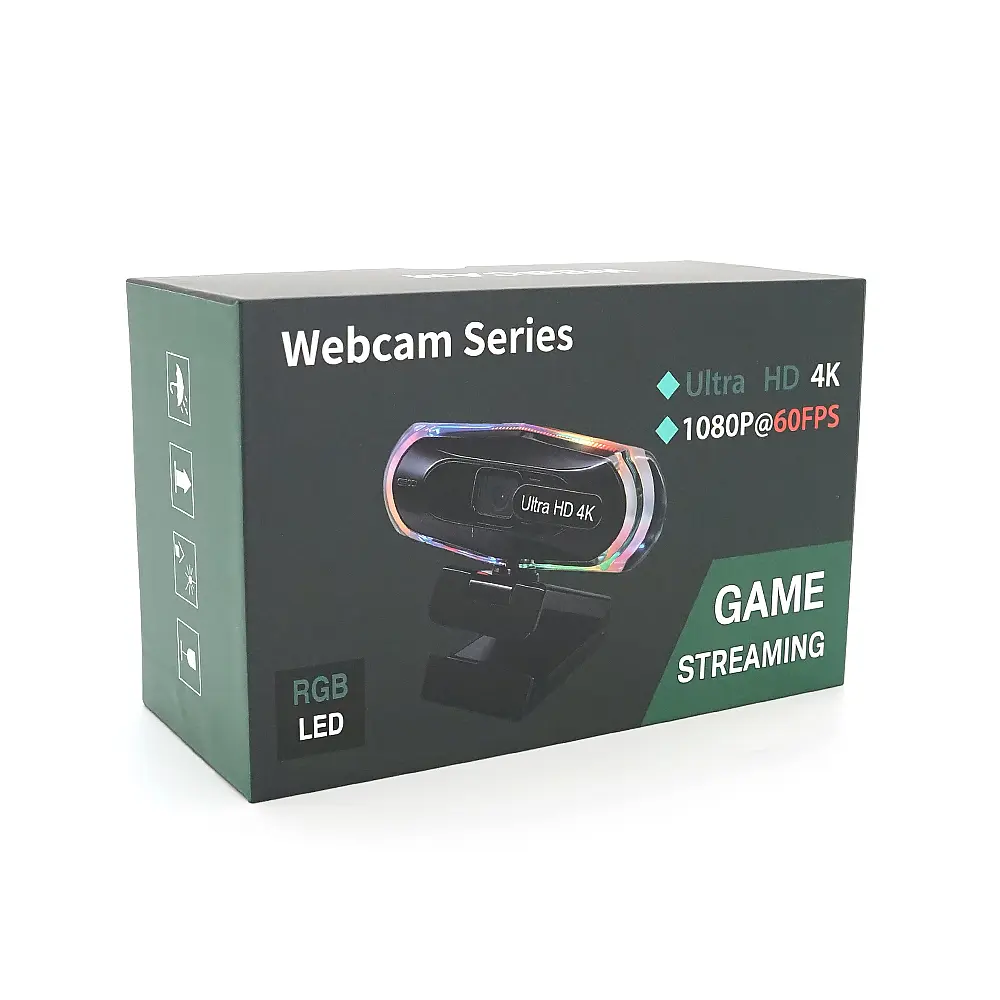 Вебкамера з гарнітурою 8821, 1080P 60fps /2K 30fps з RGB LED підсвічуванням, пласт. корпус, Black, BOX - фото 2