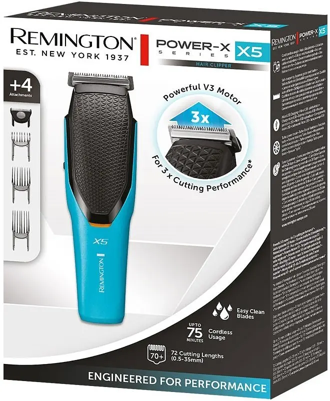 Машинка для стрижки Remington Power X Series X5, мережа+акум., роторний мотор, насадок-4, сталь, чорно-бірюзовий - фото 10