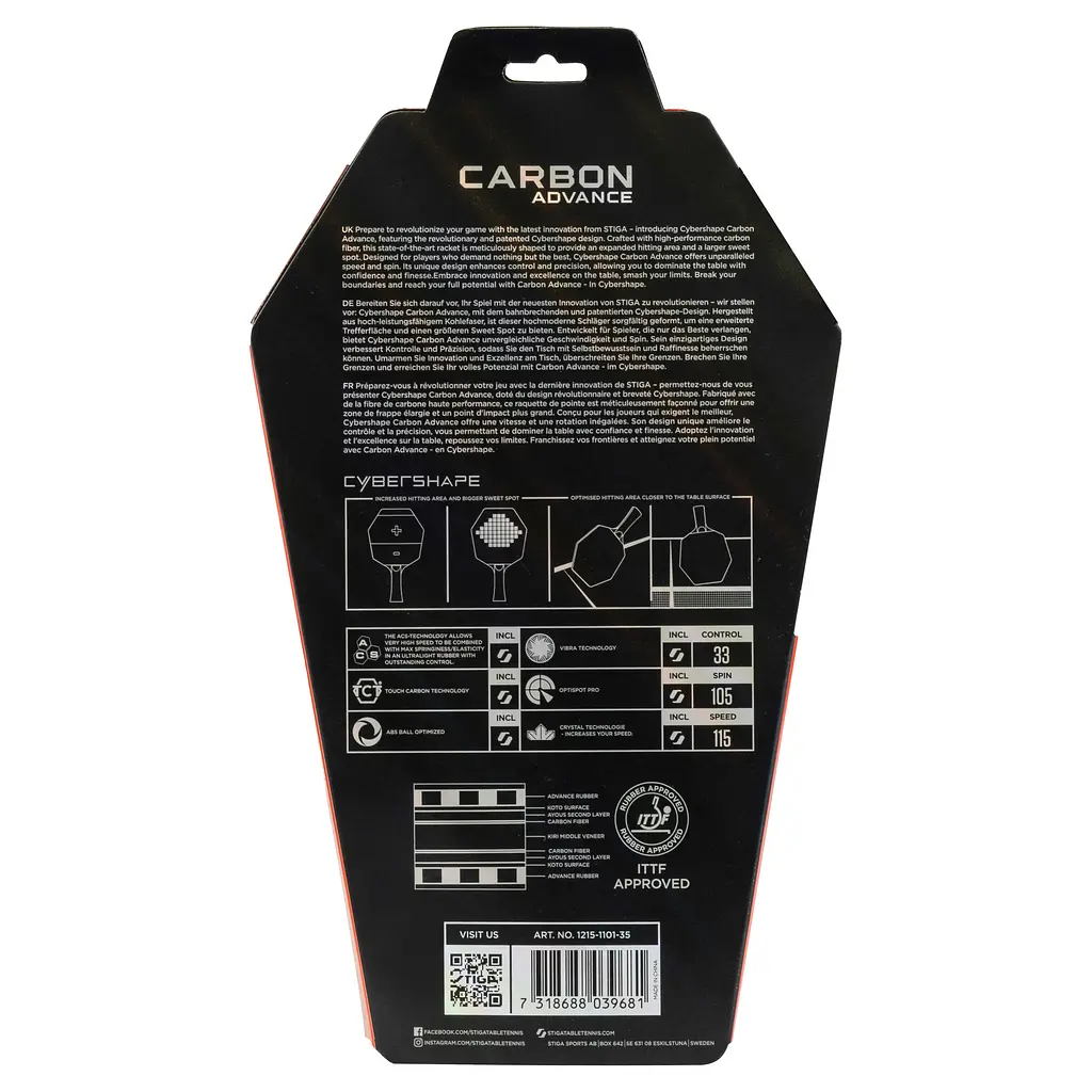 Ракетка для настільного тенісу Stiga Carbon Advance Cybershape FL (1215-1101-35) - фото 8