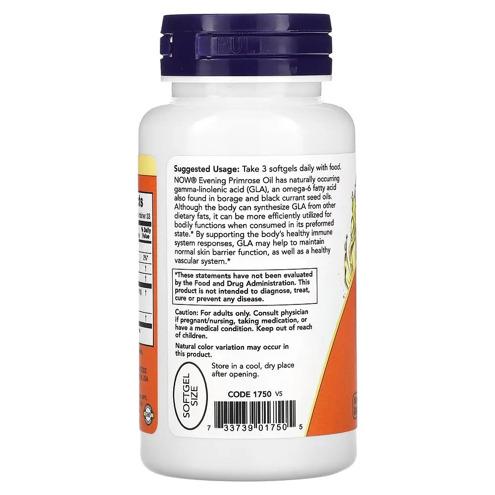 Жирные кислоты NOW Evening Primrose Oil 500 mg, 100 капсул - фото 3