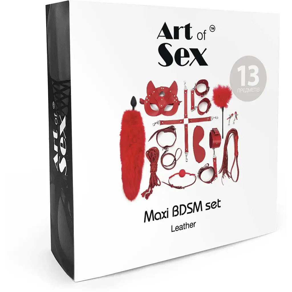 Набір Art of Sex - Maxi BDSM Set LeaTher, 13 предметів, натуральна шкіра, Чорний - фото 4