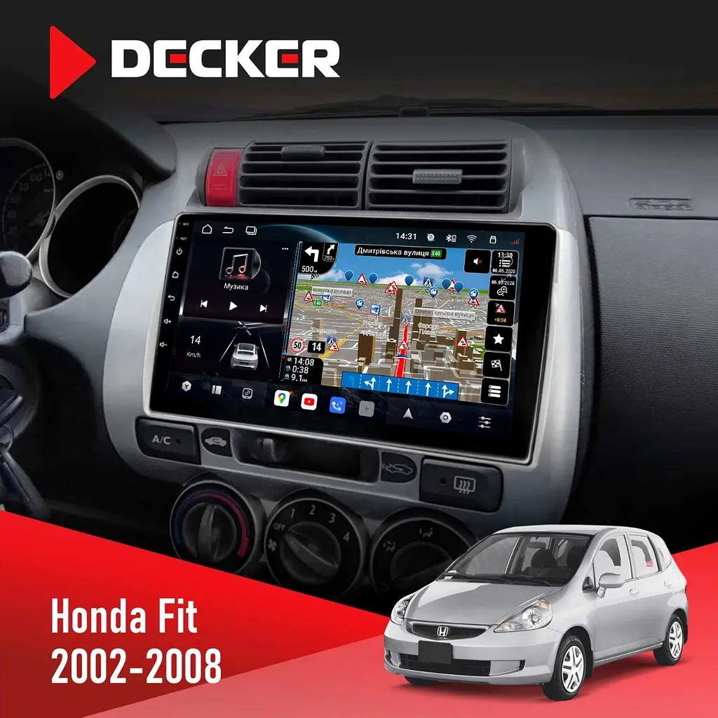 Штатна магнітола Honda Fit 2002-2008 Decker D9-011 4x64, DSP, 4G, 360 Decker (НФ-00008766)