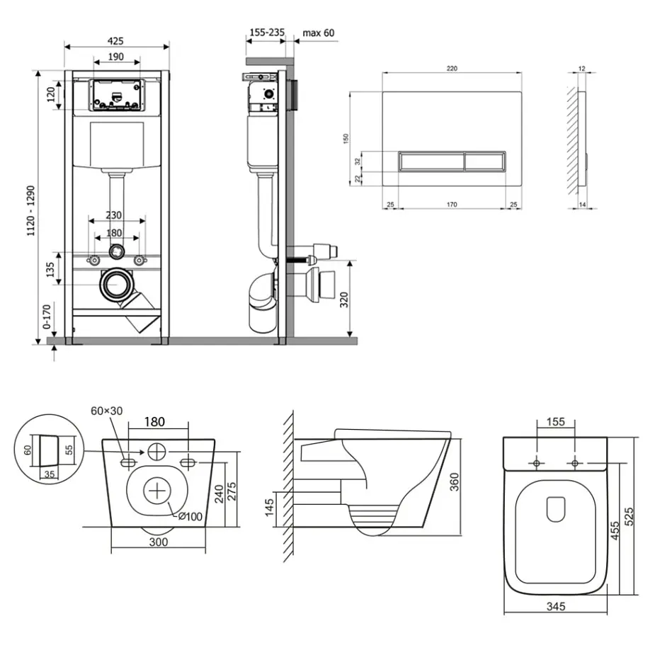 Набір Q-tap Nest 4 в 1 підвісний унітаз Tern Ultra Quiet 525x345x360 + комплект інсталяції QT17332303AW47511 - фото 8