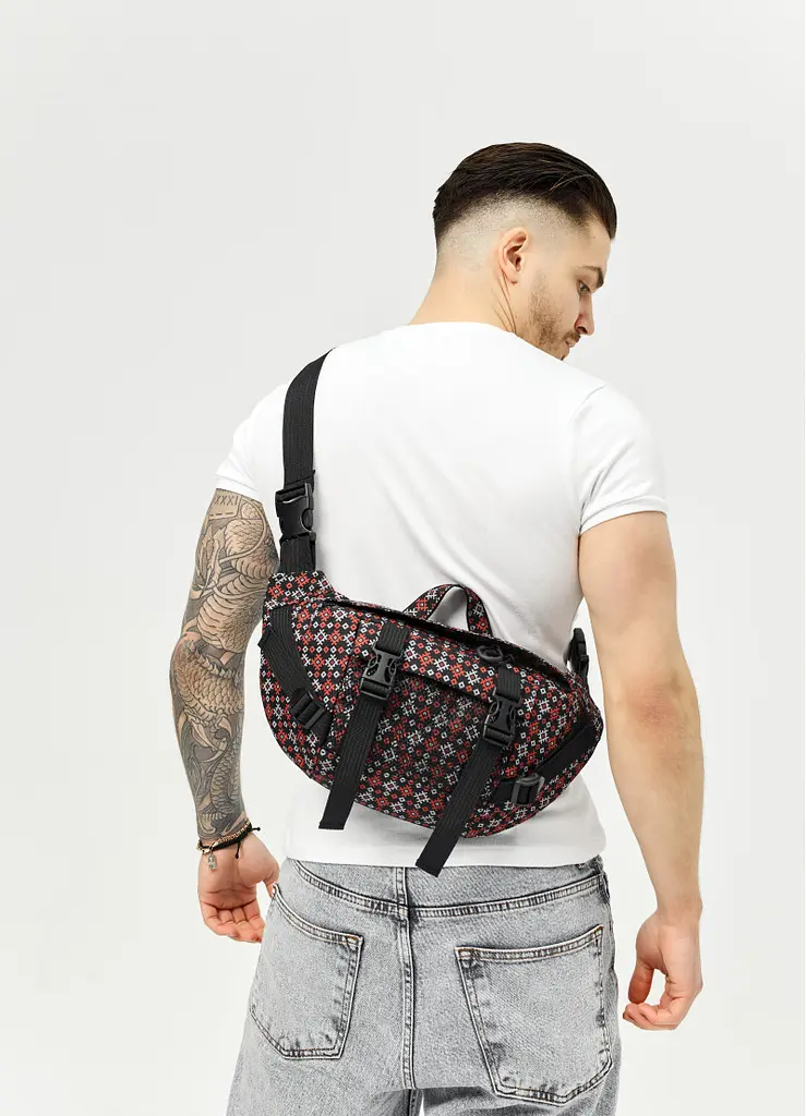 Велика чоловіча сумка бананка Sambag DynamicDart чорна тканева 38 × 21 × 7 см (80411148m) - фото 7