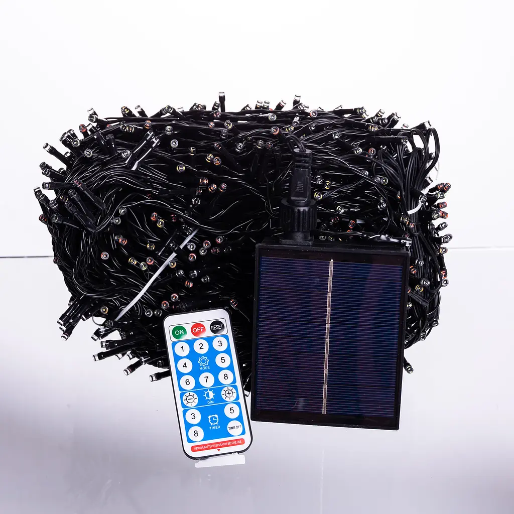 Новогодняя гирлянда уличная GarlandoPro 100 м 1000 LED с солнечной батареей 8 режимов работы черный провод Мультиколор SB1000L100MBML - фото 2