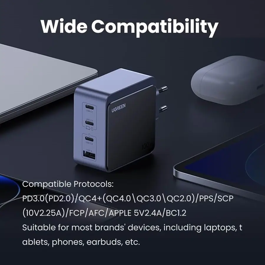 Зарядний пристрій 4xUSB 100W (3xUSB-C+USB-A) Gan Nexode Fast Charger Сірий X553 Ugreen - фото 2