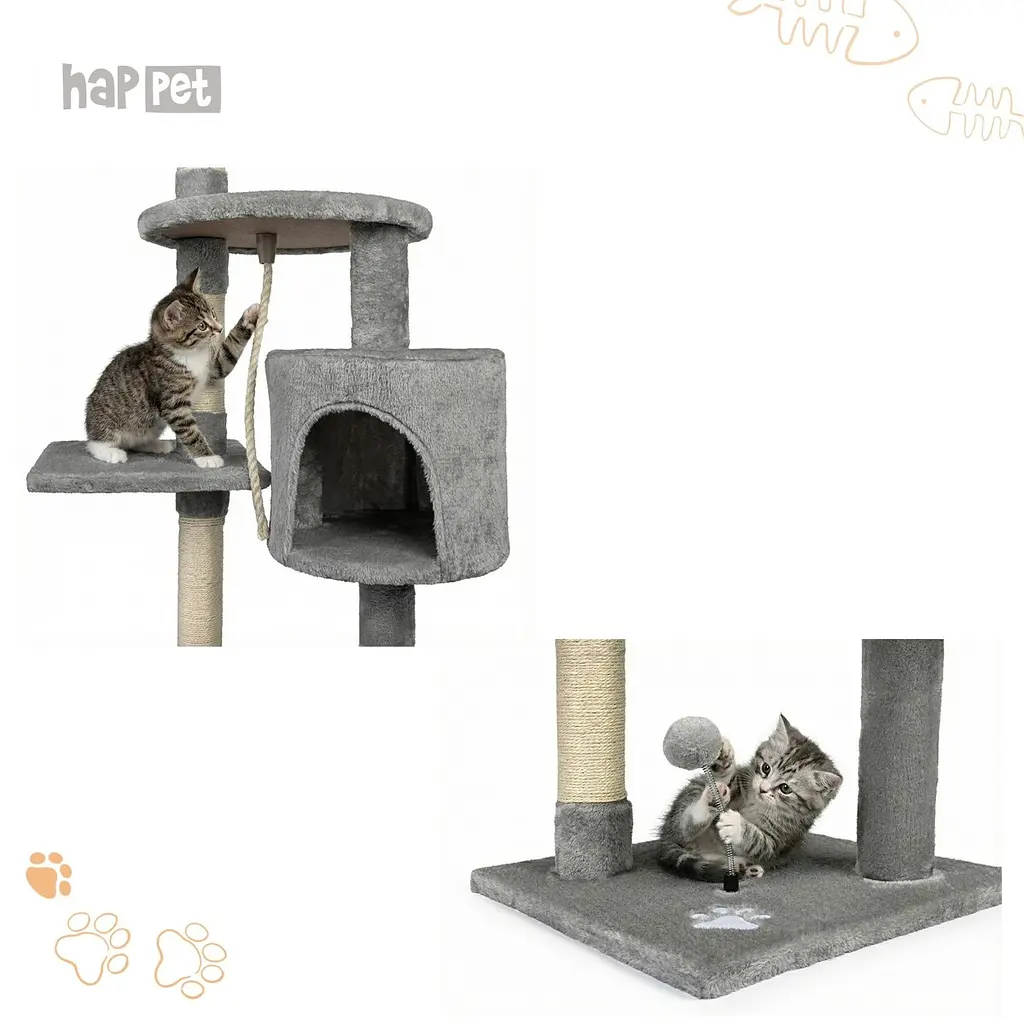 Happet Кігтеточка-будинок для котів, світло-сіра, 115x41x41 см (CT12) - фото 5