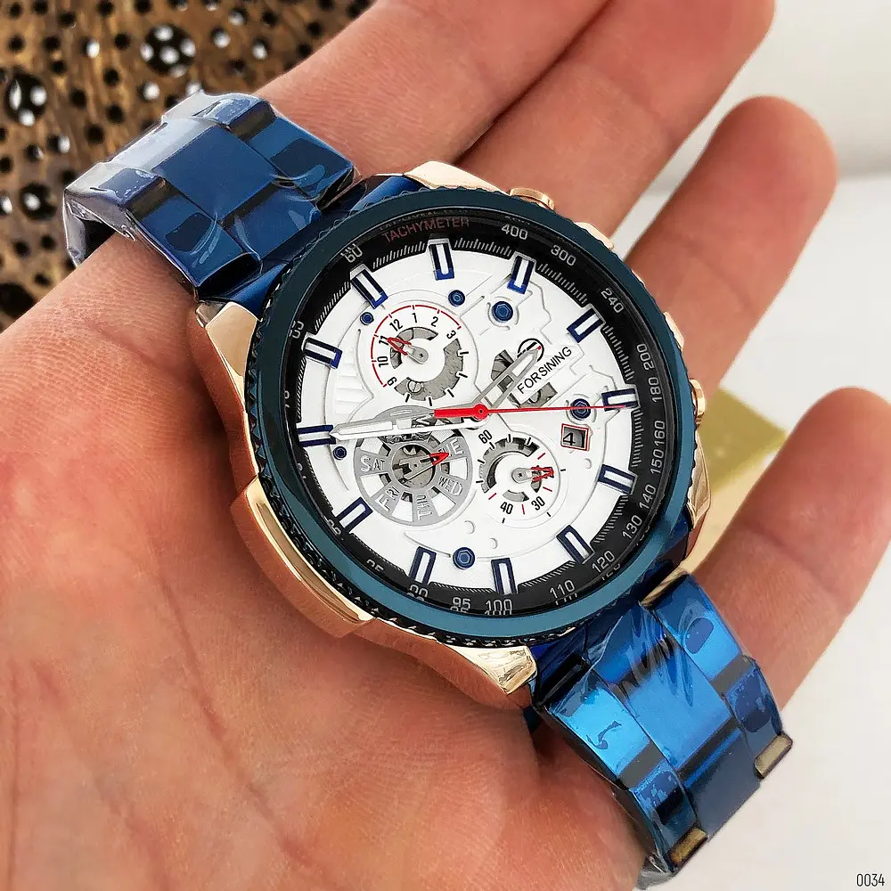 Чоловічий наручний годинник 6909 Blue-Cuprum-White Forsining acs0031391 - фото 4