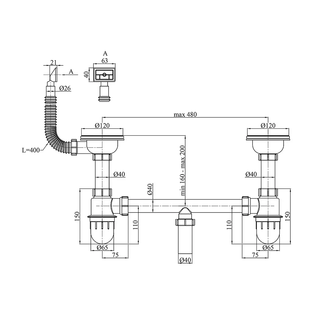 Сифон для кухонної мийки Kroner KRP Siphon-012 3 1/2" × 50/40 мм CV023015 - фото 2