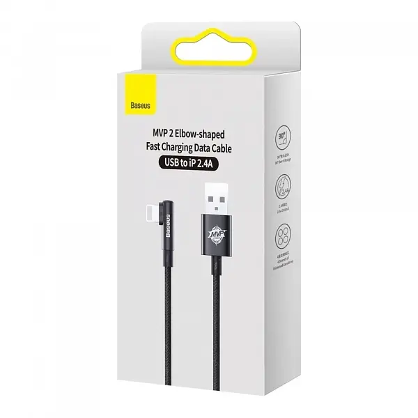 Кабель Baseus MVP 2 Elbow-shaped Fast Charging Data Cable USB to Lightning 2.4A 1m CAVP000001 Black - фото 8