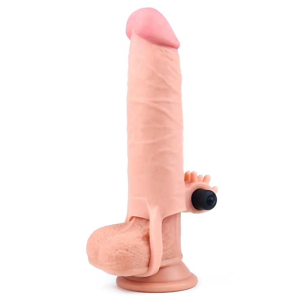 Подовжуюча насадка на член Lovetoy Pleasure X-Tender Vibrating Penis Sleeve Flesh Add 2, +5 см (тілесний) - фото 4