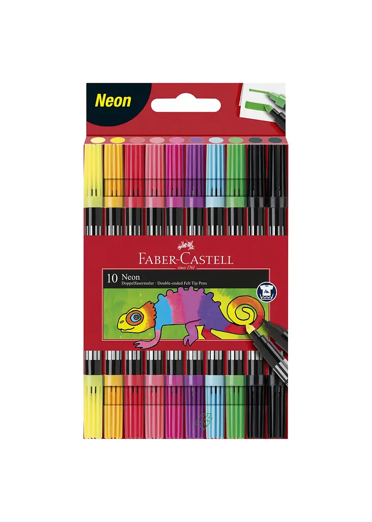 Фломастери 10 кол. FABER CASTELL Fibre-Tip Neon двосторонні (151109) - фото 3