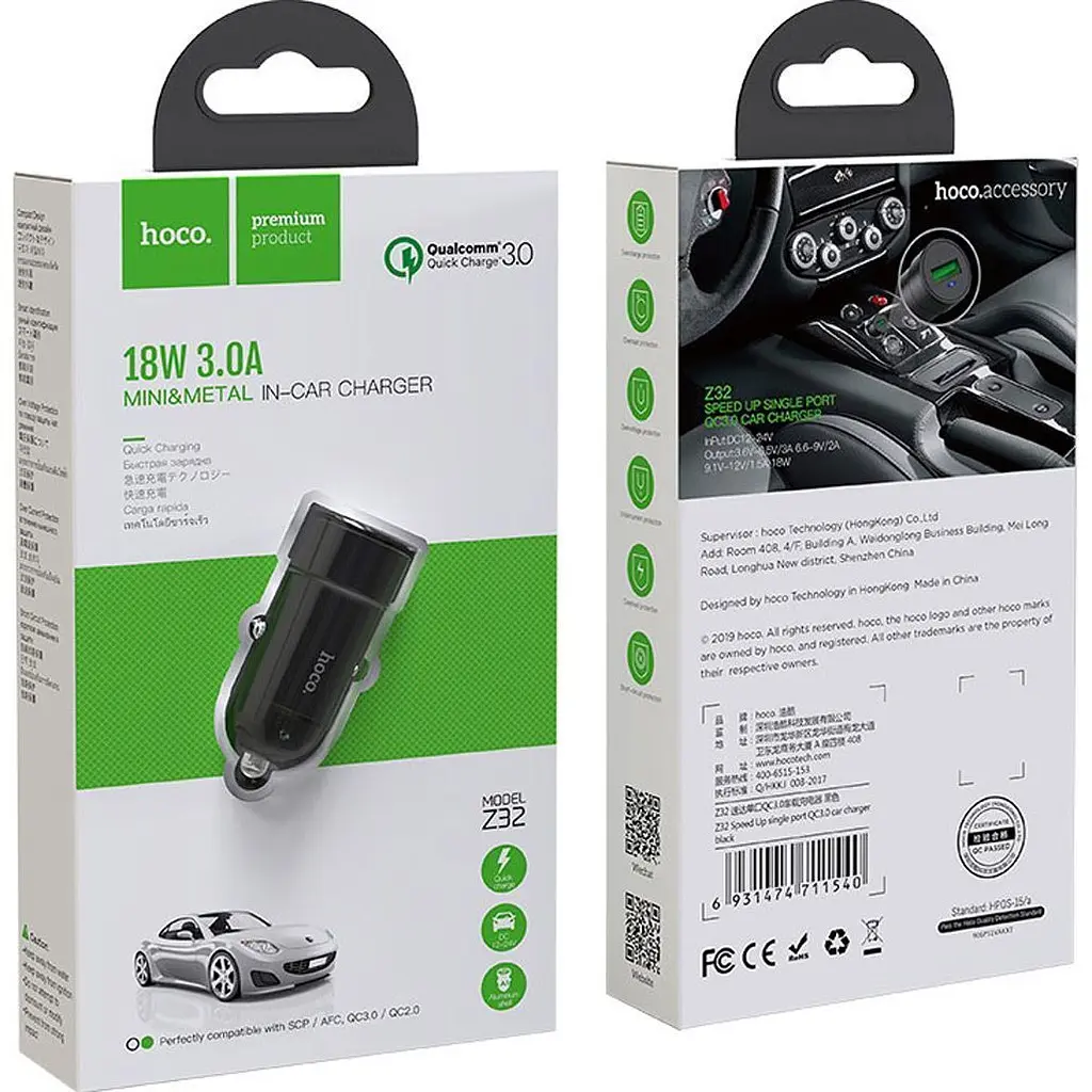 Автомобільний зарядний пристрій Hoco Z32 Speed Up USB-A QC3.0 Black [11540] [151278] - фото 4