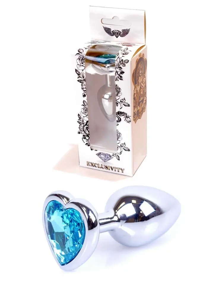 Анальна пробка - Jewellery Silver Heart Plug Light Blue - фото 10