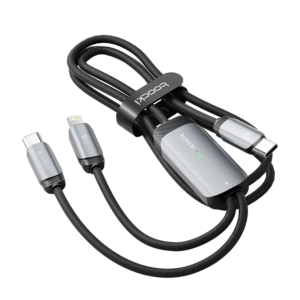 Кабель подвійний зі швидкою зарядкою Toocki PD100W Type C to Type C/Lightning 1.2 м сірий (14215) - фото 3