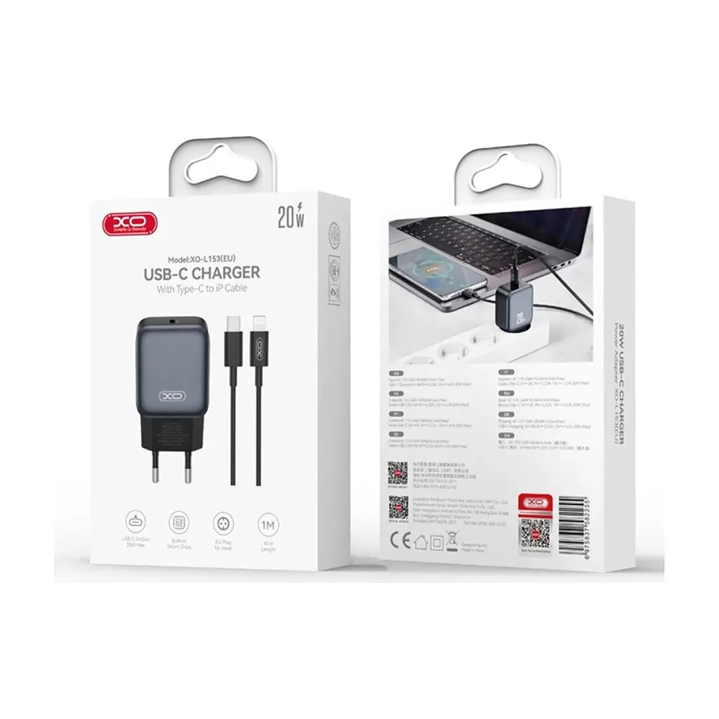 Зарядний пристрій XO USB-C PD20W Black (L153.black) - фото 3