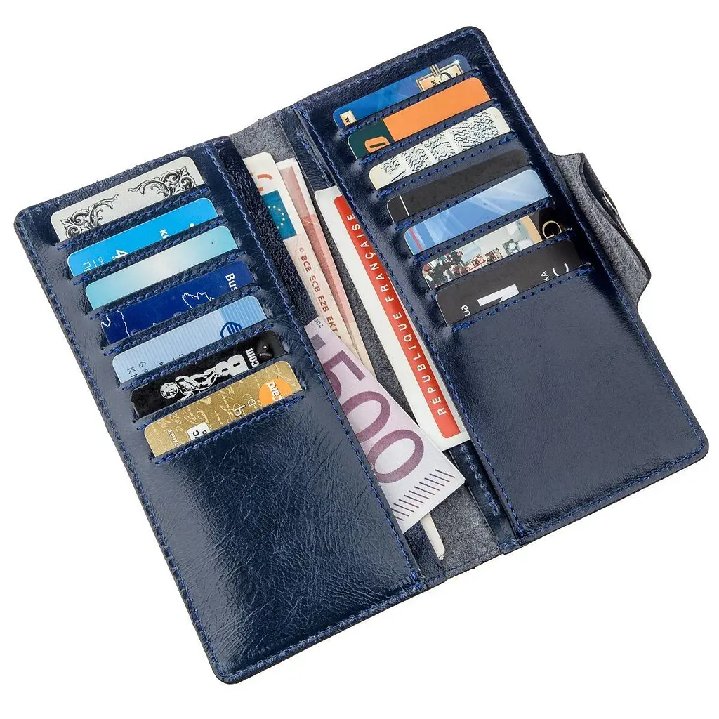Гаманець унісекс вертикальний зі шкіри алькор на кнопках SHVIGEL 16174 синій - фото 5