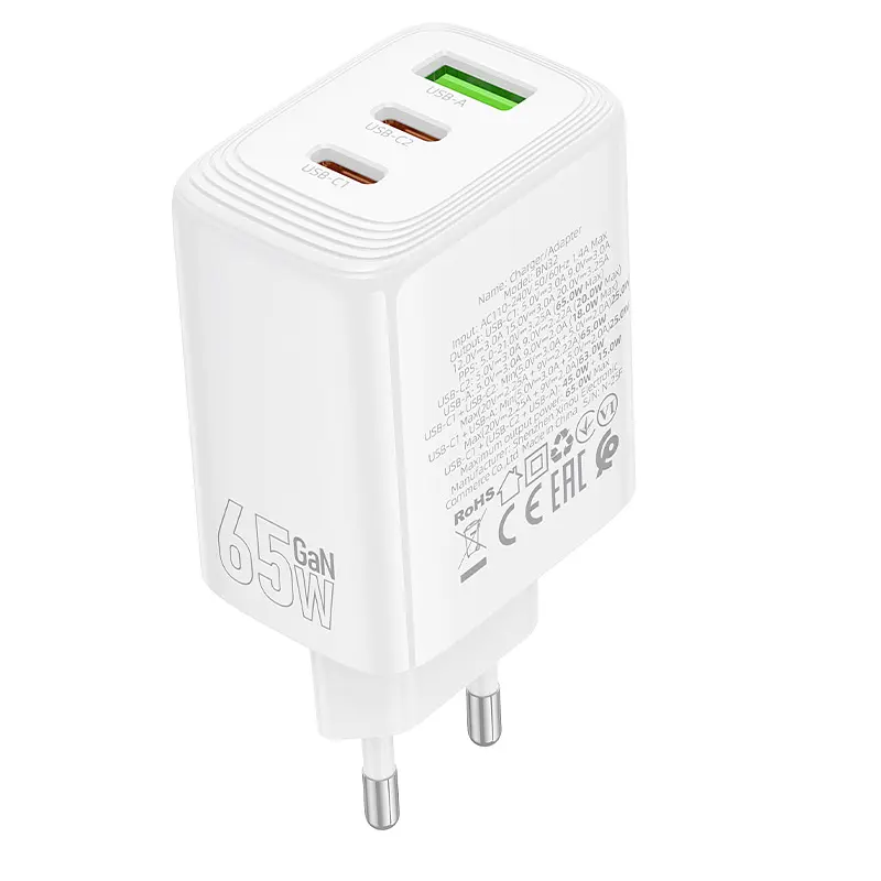 СЗУ BOROFONE BN32, 2xUSB-C+1xUSB, PD65W+QC3.0, White, Box - фото 6