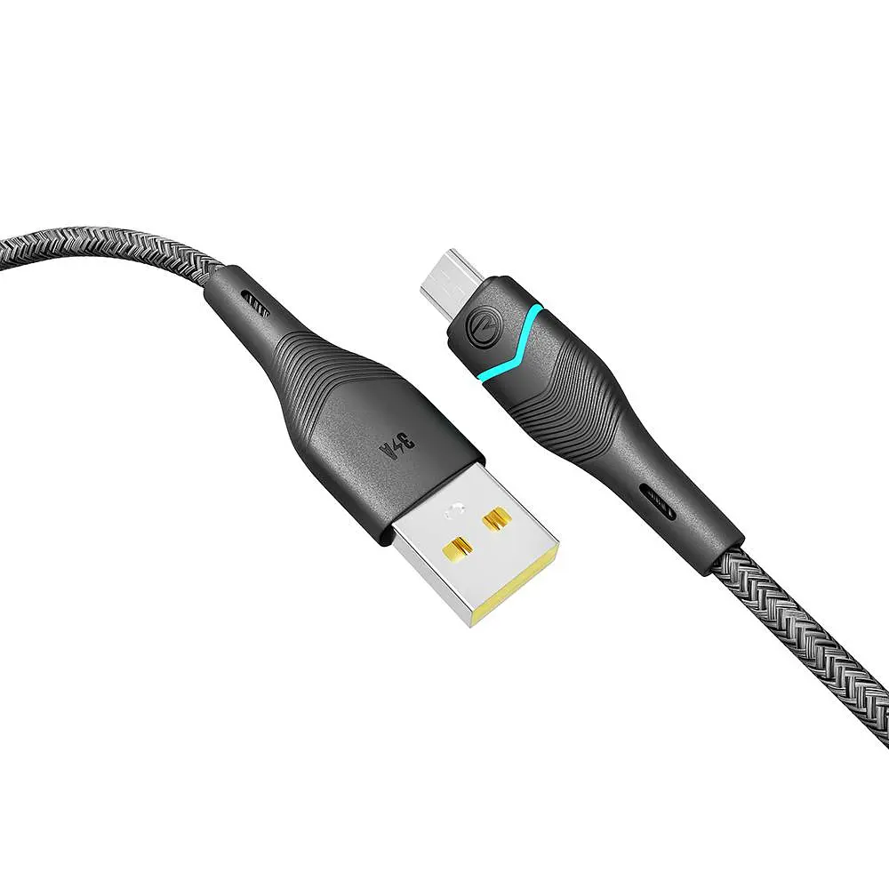 Кабель для заряджання USB Ridea RC-RL15 RGB Light USB-MicroUSB 60W 20V/3A 1.2 м Чорний - фото 5