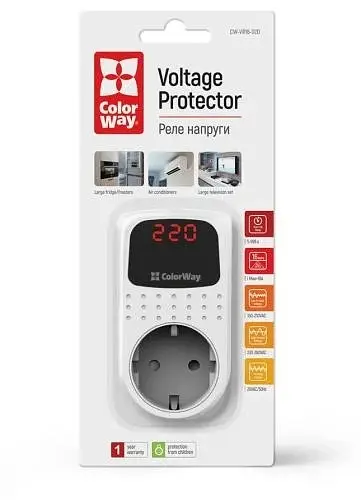 Реле напруги DS2, White, 1 розетка (220 В / 50 Гц) до 16 A / 3520 Вт ColorWay teh0027933 - фото 5