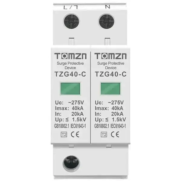Пристрій захисту від імпульсних перенапруг AC TOMZN TZG40-C 2P 20–40kA 275V обмежувач перенапруги 2х полюсний (19638)