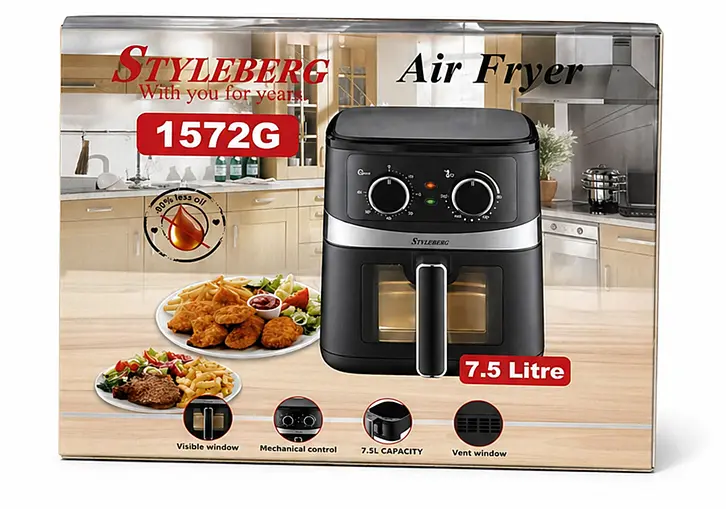 Аэрофритюрница безмасляная аэрогриль Styleberg 1572G 7.5 л фритюрница для семейных обедов 1700 Вт Черная - фото 4