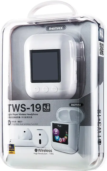 Беспроводные наушники Remax Digital Player TWS-19, BT5.0, IPX4, 50mAh, 700mAh, 3-4.5h, white - фото 2