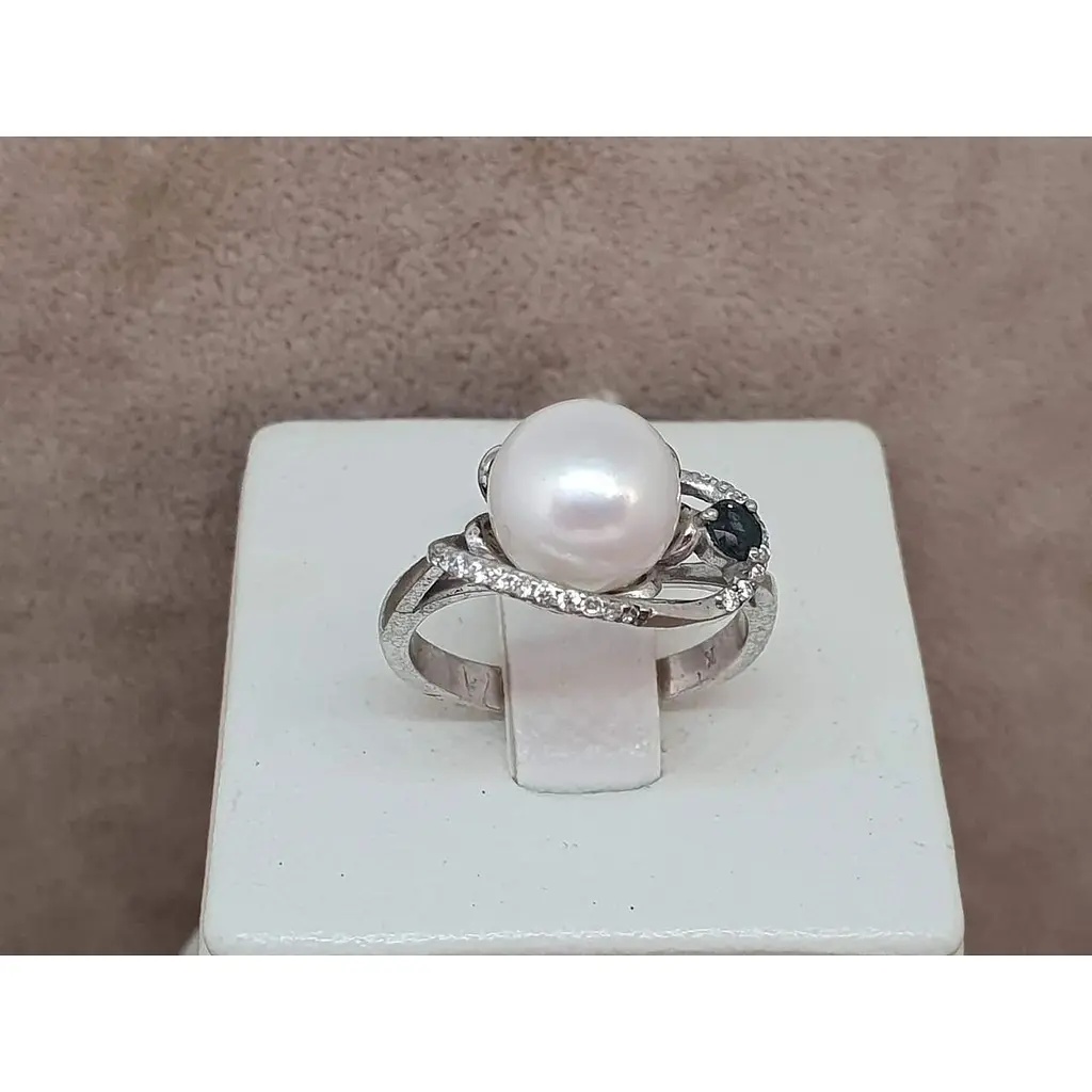 Срібне кільце Агні Еврика з сапфіром і перлами. 1789/9р-PWT 17 - фото 5