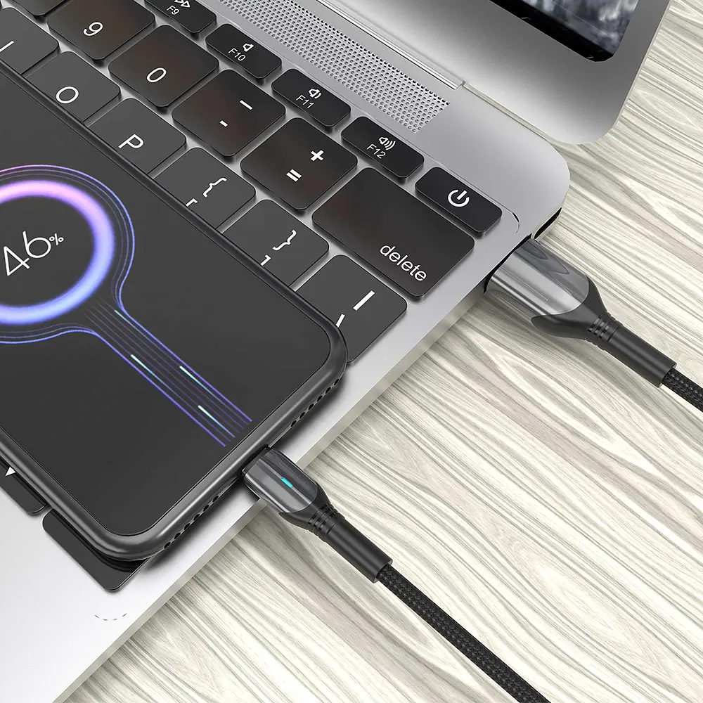 Кабель Aspor AC-10 Nylon LED USB – Type-C (3A/1м)- чорний - фото 2