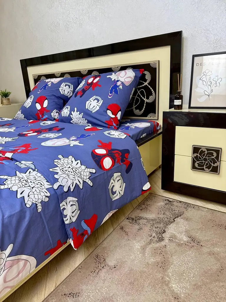 Постільна білизна бавовняна Спайдер дитячий Півтораспальна 150 x 220 Бязь 50 х 70 Синя - фото 2