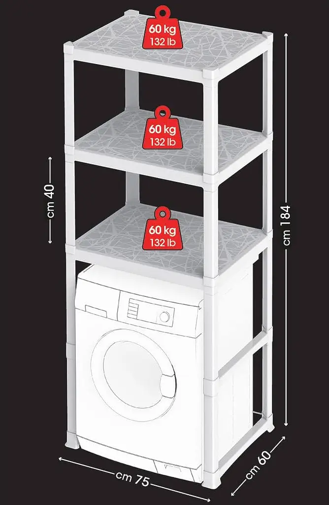 Стелаж пластиковий PIANO 75x60x184h з 3 полицями, білий - фото 3