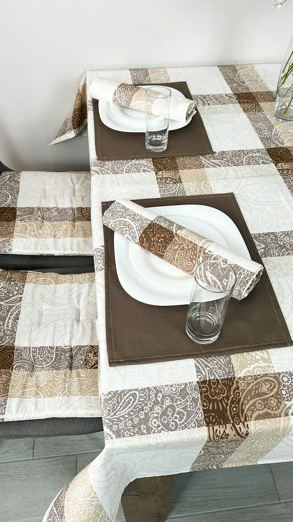 Водовідштовхувальна Скатертина з принтом Кавовий жаккард 160х120 см Коричневий - фото 8
