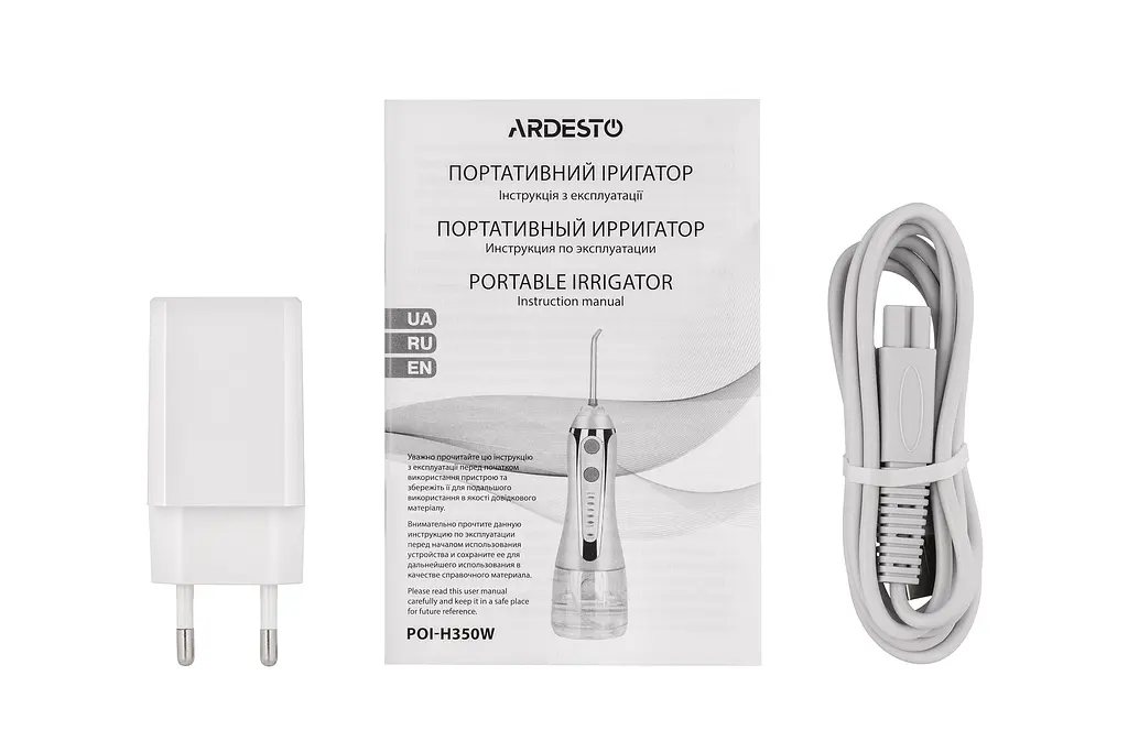 Іригатор портативний Ardesto POI-H350W для очищення зубів та ясен акумуляторний іригатор 7 насадок та 5 режимів тиску чаша 300 мл із захистом IPX7 Білий - фото 19