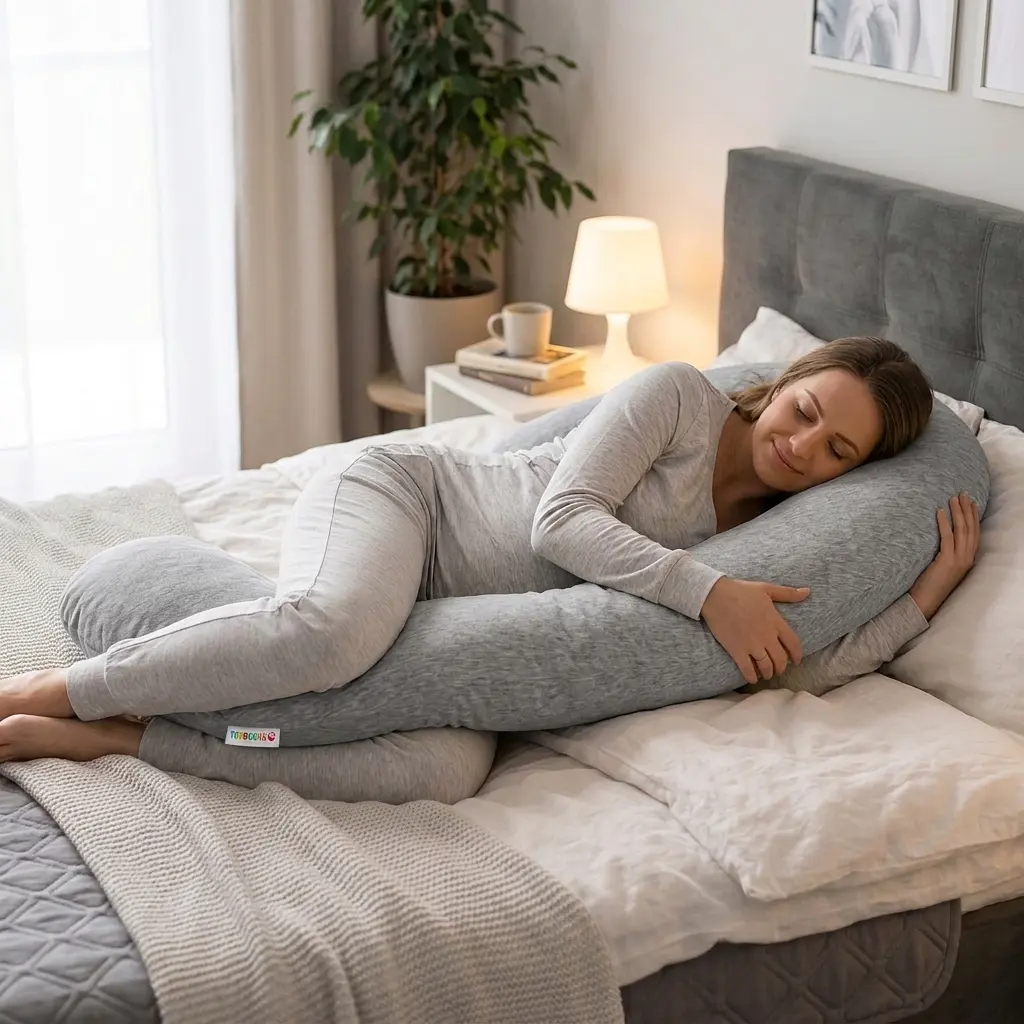 Подушка для вагітних і годування Лежебока Comfort рогалик 170 см велюрова Сіра - фото 2