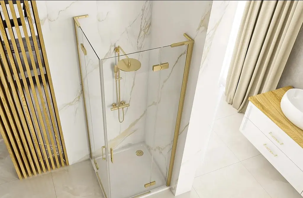 Душова кабіна Rea Hugo 100x100 gold подвійна REA-K6605, Золотий, Універсальна, прозорий, золотий - фото 3
