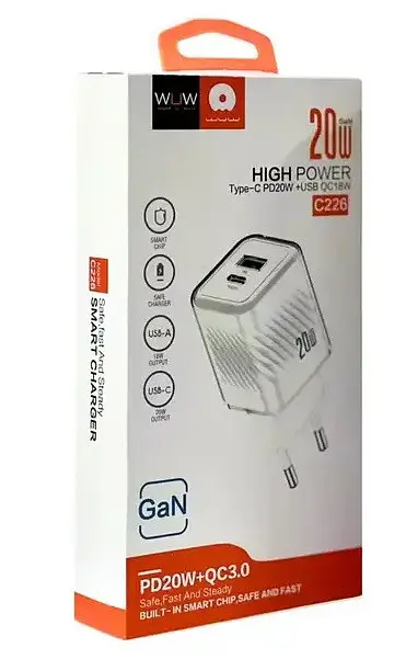 Зарядний пристрій WUW 20W адаптер блок живлення WUW C226 QC3.0 USB Type-C Білий - фото 6