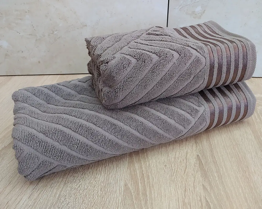 Набір турецьких махрових рушників 50х90+70х140 Gulcan Jacquard Cotton Lux Yeni Cizgili Brown - фото 2