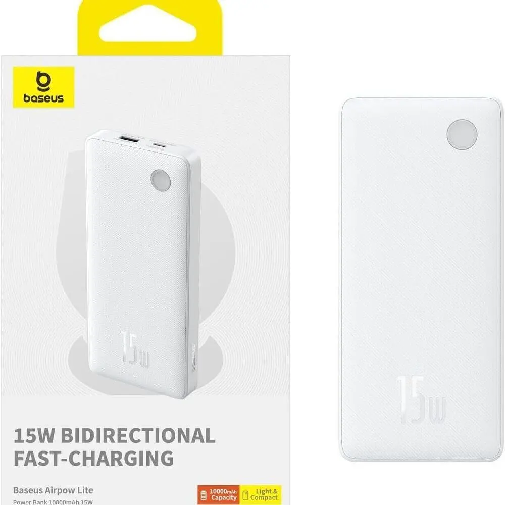 Зовнішній акумулятор Baseus airpow lite 10000 mah 15w білий p10067500213-00 - фото 7