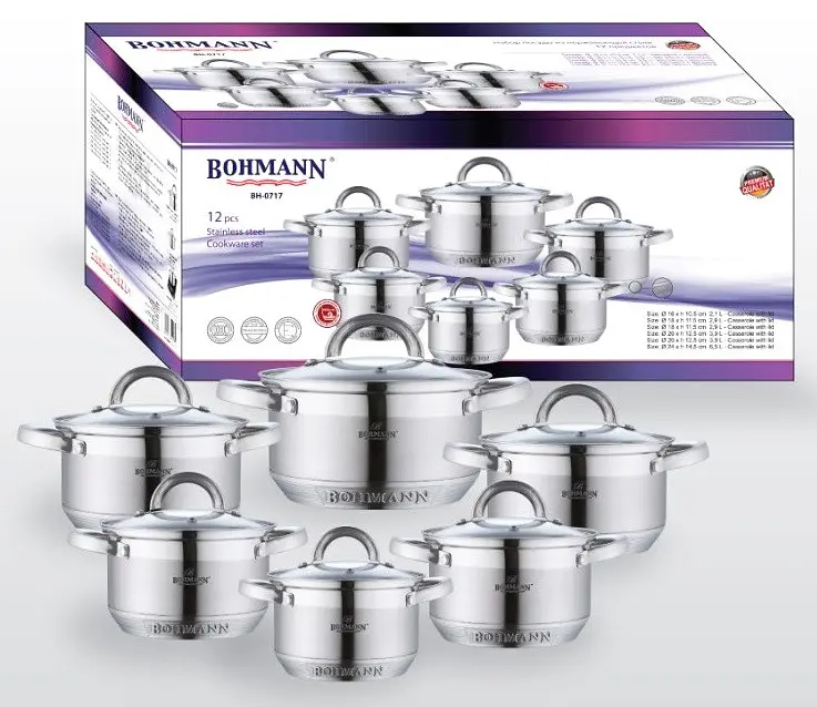 Набір каструль з кришками Bohmann BH-0717, 12 предметів - фото 3