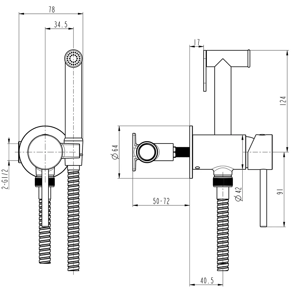 Змішувач гігієнічний TOPAZ LOFT TLF 32106-H39-BL латунний з душовим шлангом для ванної та туалету - фото 9