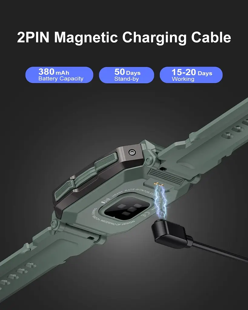 Умные смарт-часы в противоударном тактическом корпусе Lige C20 с двумя ремешками Camouflage Green, BW1821E (17792) - фото 3